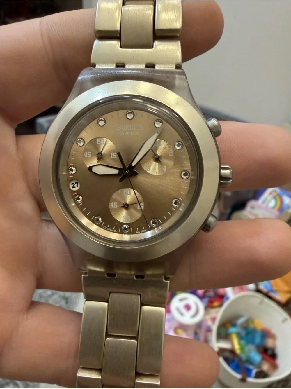Swatch Irony Diaphane Full Blooded Gold Chronograph Watch 43mm SVCK4032G
